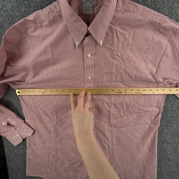 Brooks Brothers Red Non-Iron Button-Down 17.5 34/35 Slim Striped Cotton Shirt - Picture 5 of 14